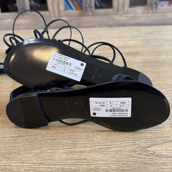 Giuseppe Zanotti Danse Gladiator Flats Black Size 6 Suede Leather $1650 New - Picture 9 of 11